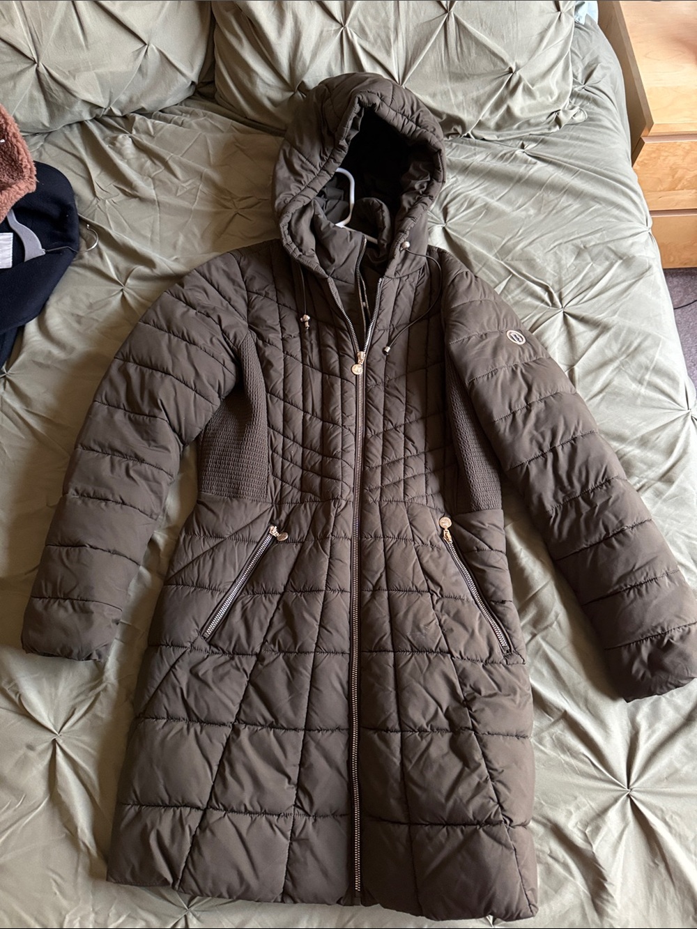 Quilted Hooded Long Puffer Coat - green